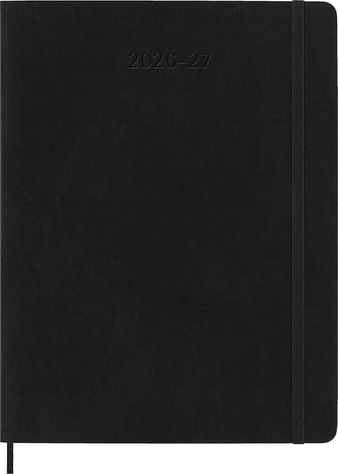 Moleskine Wochenkalender 2026–2027 – 18-Monats-Kalender mit Notizbereich, Softcover und Gummibandverschluss, Farbe Schwarz, XL-Format 19 x 25 cm