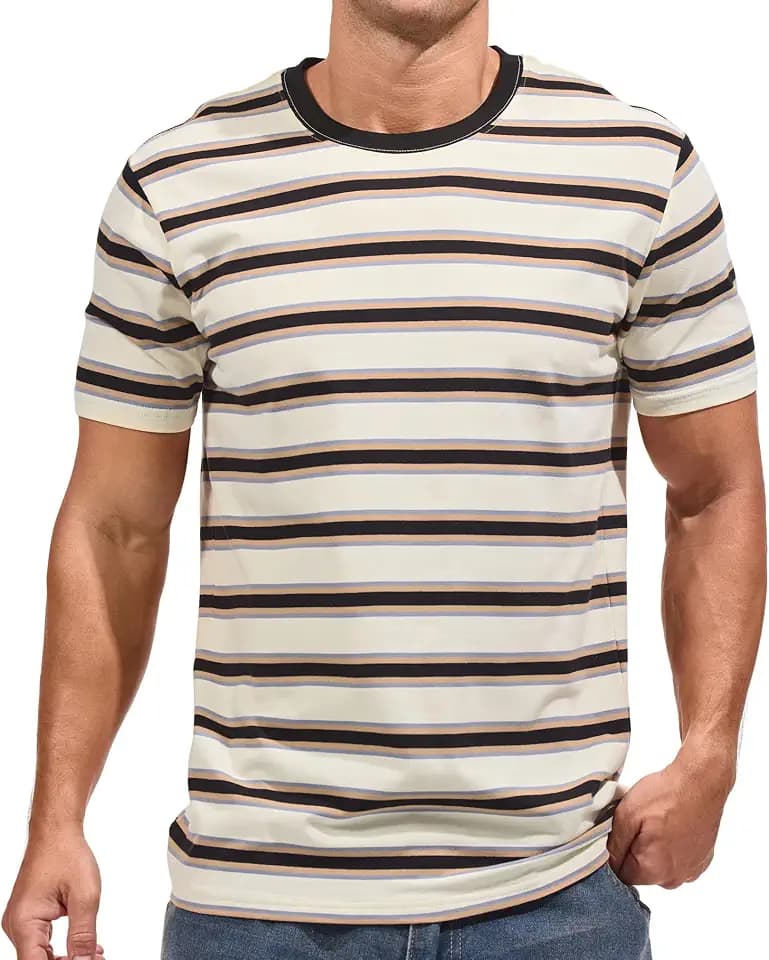 VEIISAR Gestreiftes Herren T-Shirt aus 95% Baumwolle & 5% Elasthan – Bequemes & elastisches T-Shirt – Casual Freizeit-Shirt
