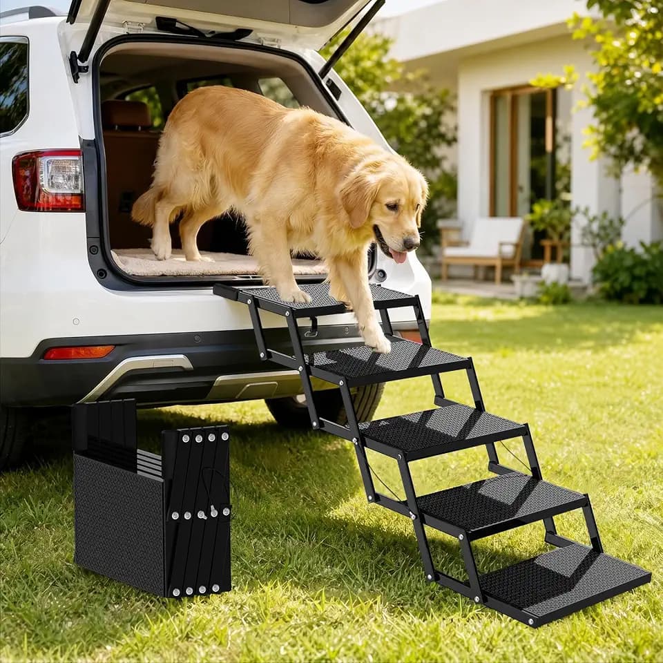 5-Step Dog Stairs for Car, Foldable Pet Steps for Large Dogs