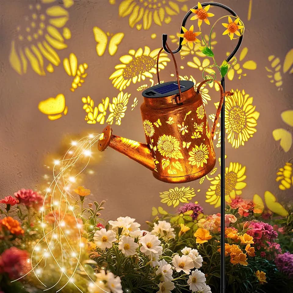 Solar Lights Outdoor Waterproof, Sunflower Solar Watering Can with Lights