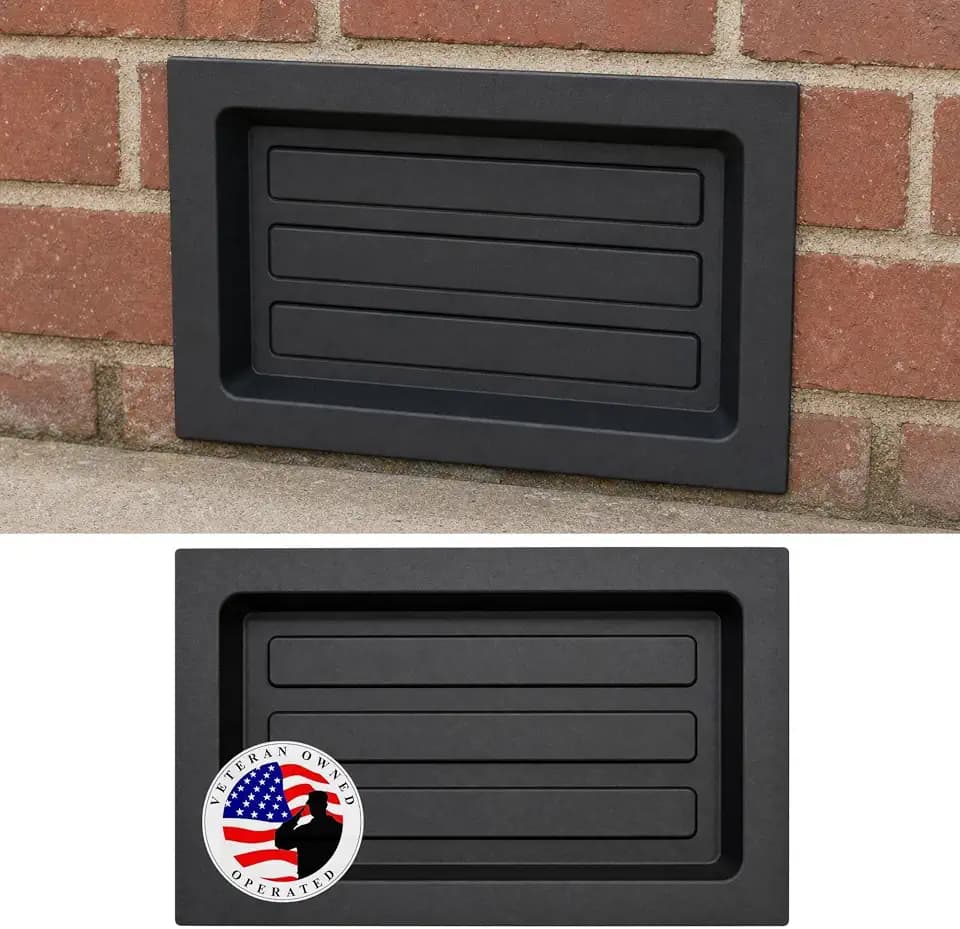Crawl Space Recessed Foundation Vent Cover - Fits 8" H x 16" W Openings - 1.25" Depth, Installs from Outside, UV-Stabilized ABS, Flush Fit - Black