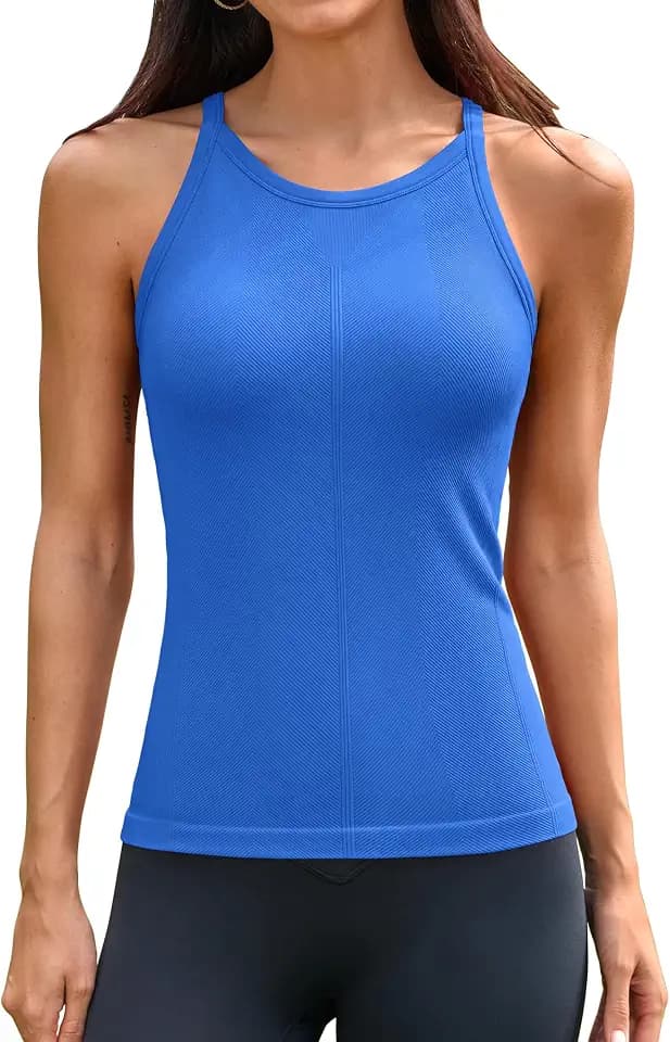 ATTRACO Ribflex Workout Tank Tops with Built in Bra Ribbed Racerback Tanks