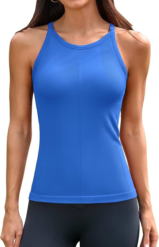 ATTRACO Ribflex Workout Tank Tops with Built in Bra Ribbed Racerback Tanks