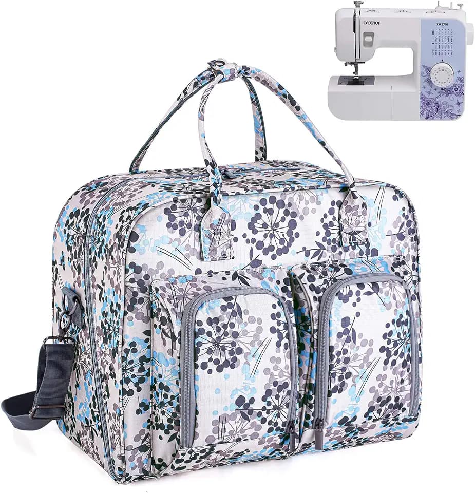 Teamoy Sewing Machine Carrying Case with Bottom Wooden Board Pad, Dandelion