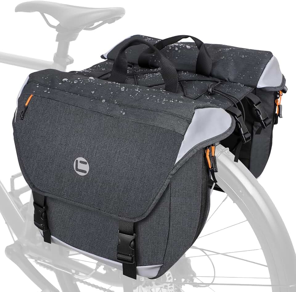 NDakter Bike Panniers, 35L Waterproof Panniers Bike Saddle Bags for Rear Rack, Expandable Double Bicycle Trunk Bag with Reflective Strips,E-bike Accessories for Commute and Mountain Cycling Travel