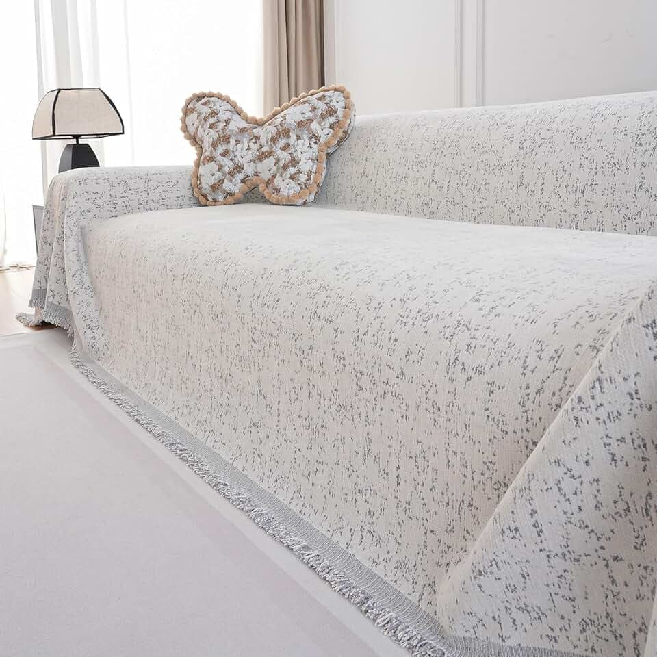 Nonslip Couch Cover for Sofa Cover Blanket Washable,Grey White