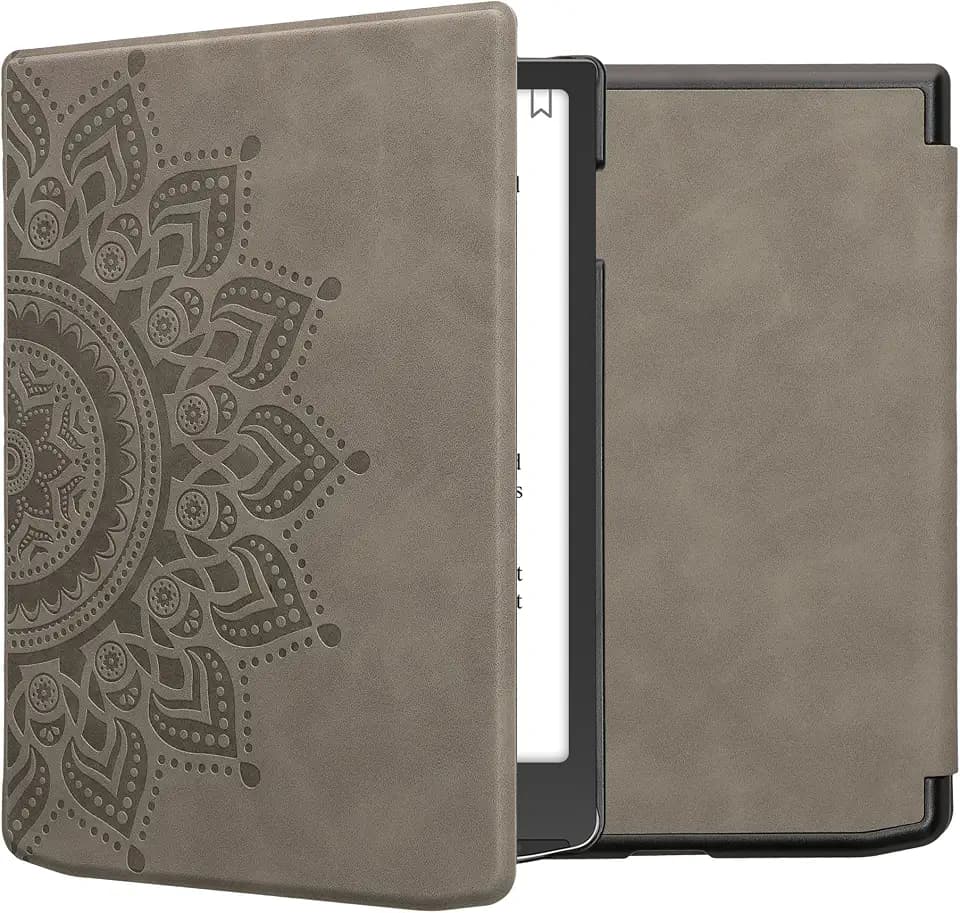 kwmobile Schutzhülle für Pocketbook InkPad 4 / Color 3 / Color 2 / Vivlio InkPad 4 / InkPad Color 3 Hülle - eReader Case aus Kunstleder mit Auto Sleep Funktion - Aufgehende Sonne mit Grau