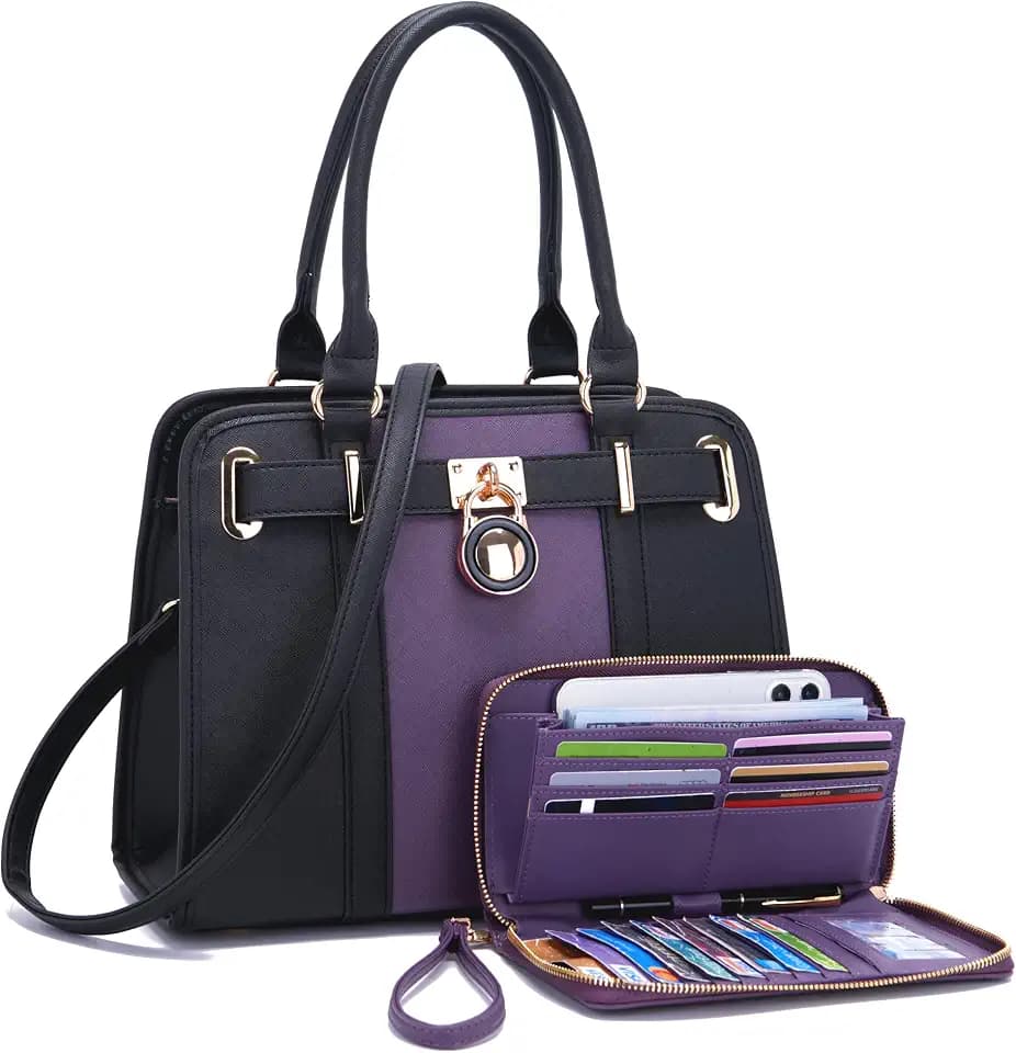Qiyuer Structured Satchel Tote Handbags Set Women Purses with RFID Wallet