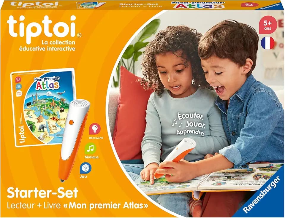 Ravensburger - tiptoi® - Starter-Set - Reader + Buch 'Mein erster Atlas' - Elektronisches Lernspiel, ohne Bildschirm - Ab 5 Jahren - Französische Version - 00177
