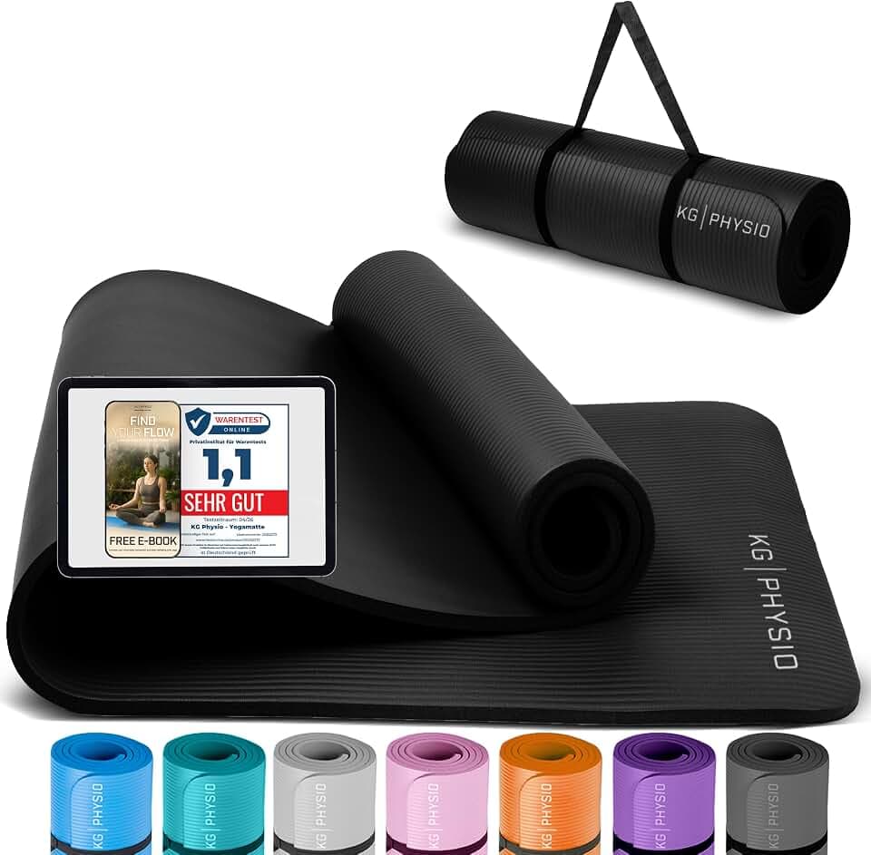 KG PHYSIO Yogamatte Rutschfest & Gepolstert - Yoga Matte mit Tragegurt, Fitnessmatte, Sportmatte Dicke 8mm, Gymnastikmatte, Gym Matte, Pilates Matte, Fitness Matte, 183x60cm