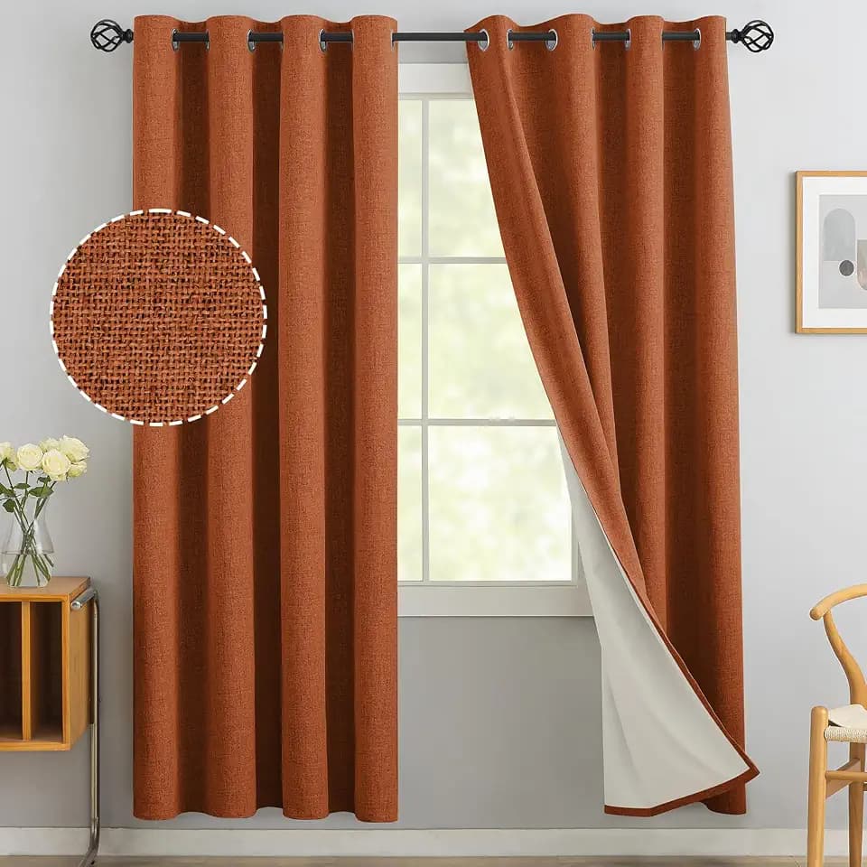Yakamok Burnt Orange Linen Curtains 72 Inches Long for Living Room