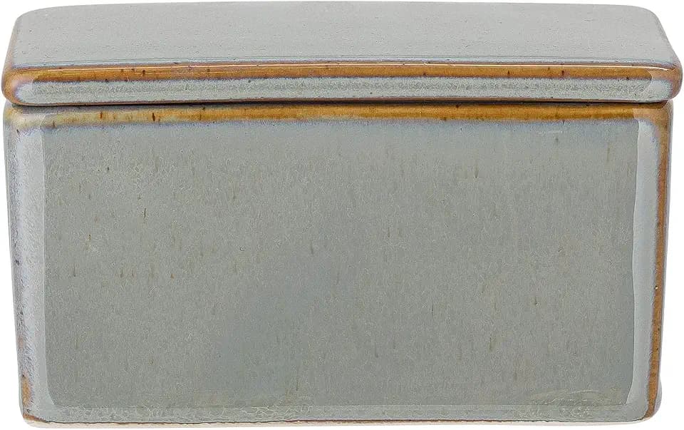 Bloomingville Butterdose Pixie, Grün, aus Steingut, Größe L13 × H7 × W9 cm, glasiert, spülmaschinengeeignet – Ideal zur Aufbewahrung von Butter & kleinen Aufstrichen