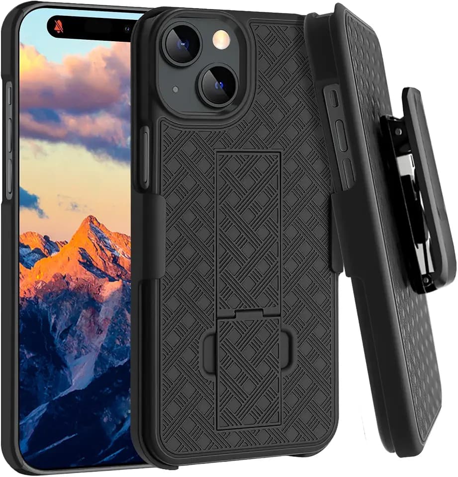 Fingic Case for iPhone 15 Belt Clip Holster Case Slim Combo Shell Kickstand