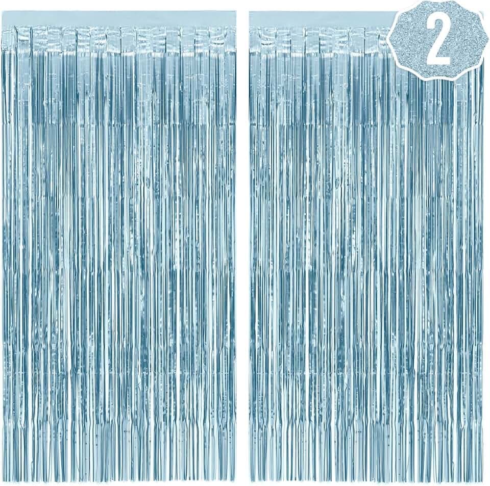 xo, Fetti 2pk Matte Blue Fringe Foil Curtain Bachelorette Birthday Backdrop