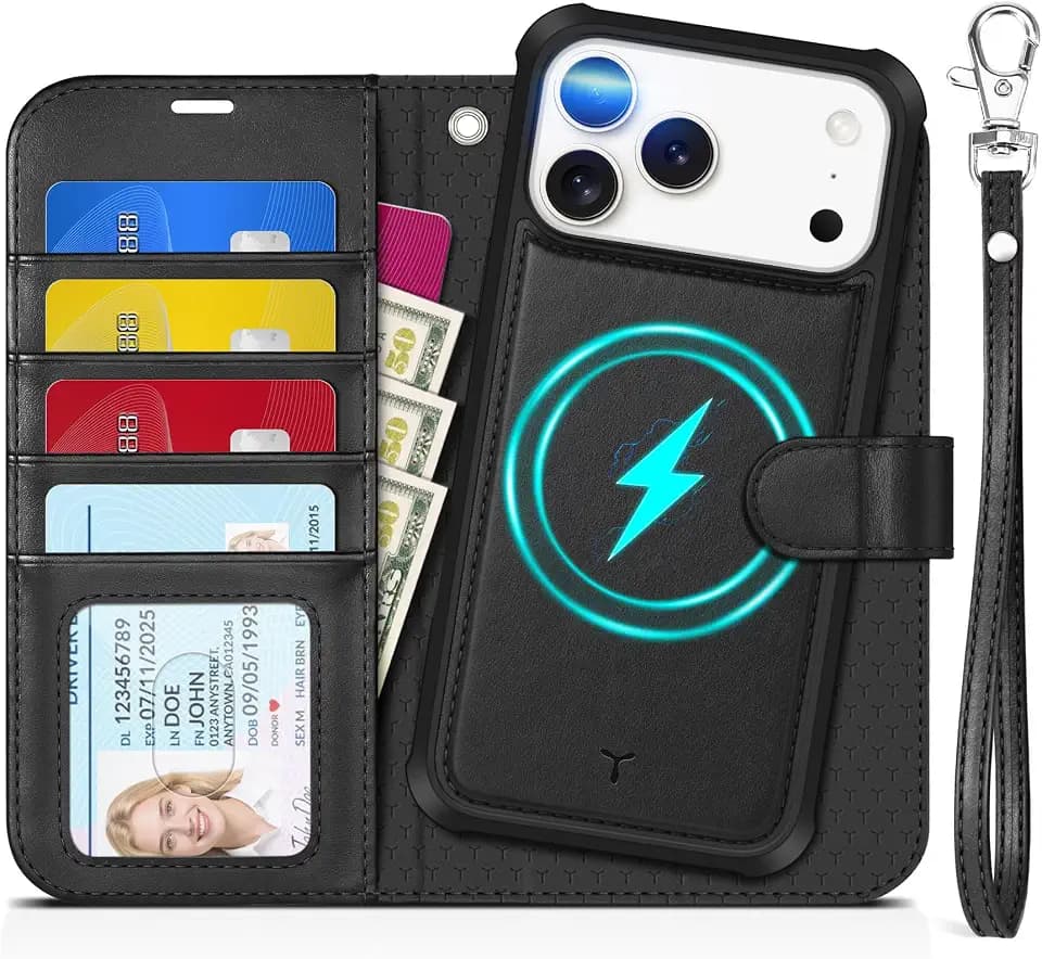 TUCCH 2-in-1 Removable Wallet Case for iPhone 18 Pro Max/17 Pro Max, Black