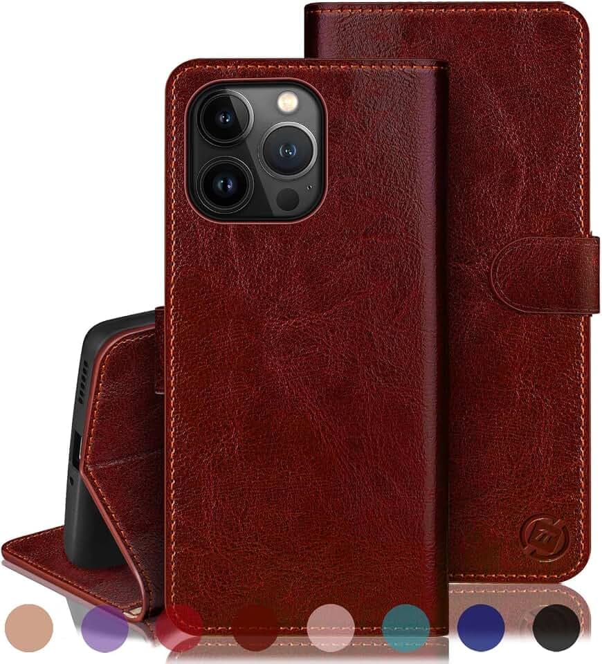 RingPi für iPhone 14 Pro Max 6.7" Klapphülle PU Leder[RFID Schutz] Handyhülle iPhone 14 Pro Max hülle iPhone 14 Pro Max schutzhülle Stoßfeste Lederhülle für Apple 14 ProMax Flip Case Cover,Braun