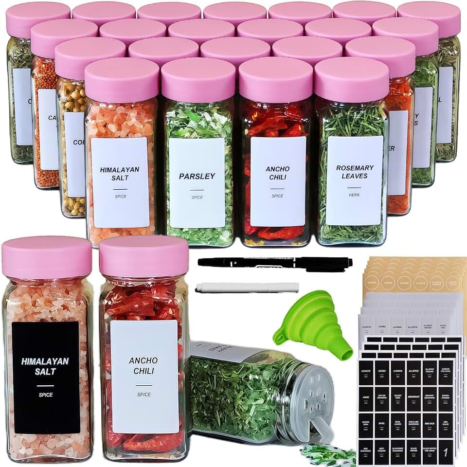 36 Spice Jars with Labels, 4oz Seasoning Jars for Cabinets, Drawers, Racks