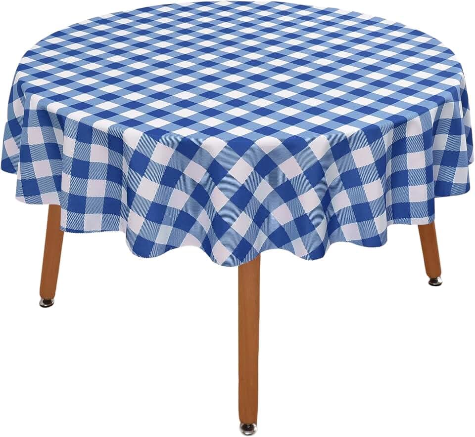Waterproof Plaid Tablecloth Fabric - Round 70 Inch Classic Gingham Checker Table Cloth for Indoor/Outdoor Use - Buffalo Table Cover for Picnics, BBQs, and Parties