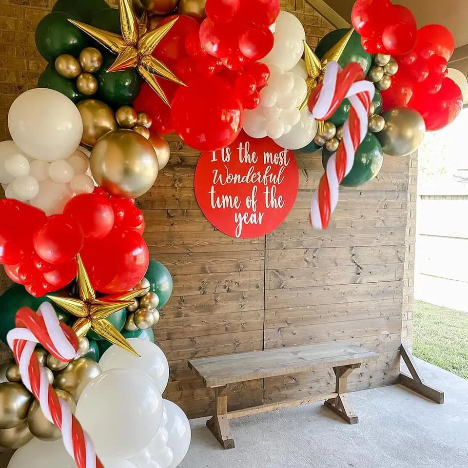 149Pcs Christmas Balloons Garland Kit with Gold Explosion Star Foil Balloons for Xmas Party or New Year Party Decorations