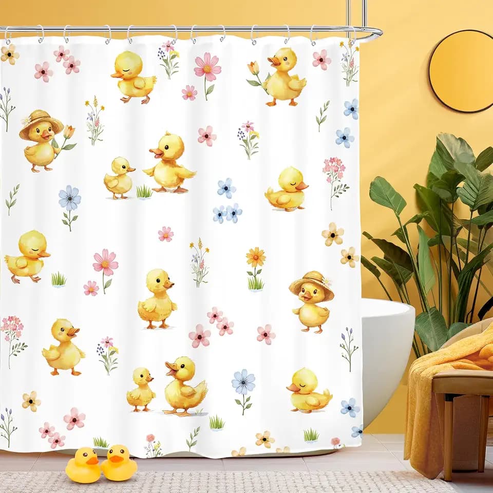 Glawry Funny Duck Shower Curtain Cute Kids Bathroom Curtain Set