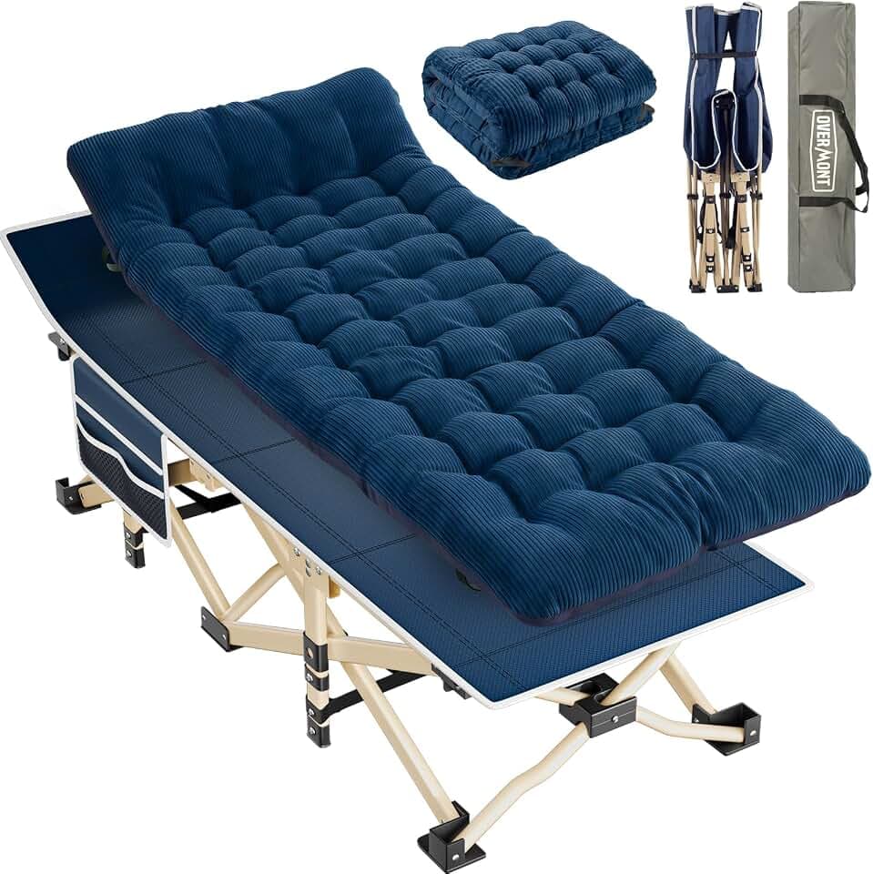 OVERMONT Klappbar Feldbett Faltbar Campingbett - Camping Bett 190 x 71 x 36 cm - bis 250kg Belastbar - 2400D Oxfordgewebe mit Seitentasche Tragetasche für Camping Garten Büro