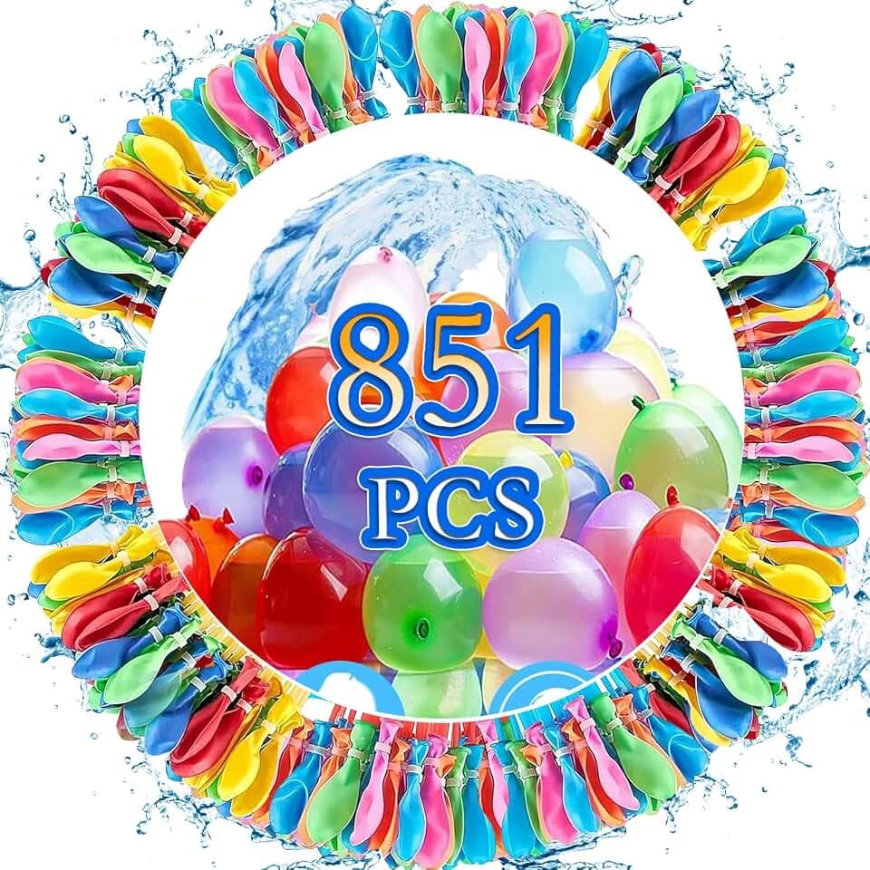 Funnity 851 Stück Wasserbomben Selbstschließend, Schnellfüller Wasserbombem, Bunt Gemischt Wasserballons, Wasserbombem Selbstschließend ohne Knoten für Sommer Party