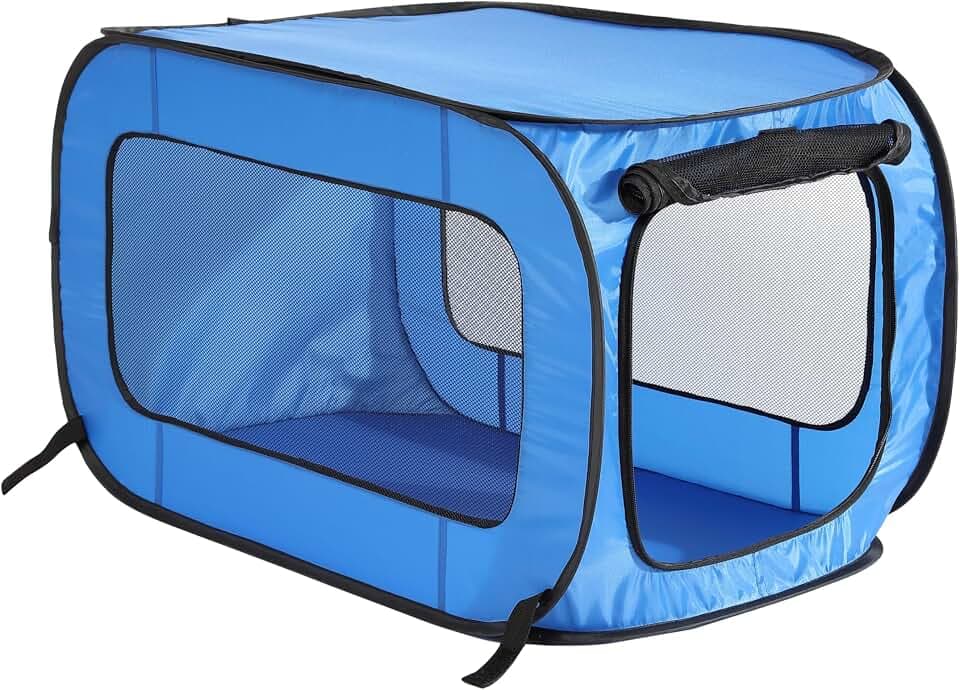 Portable Collapsible Pop Up Kennel, 32.5"L x 19.5"W x 19.5"H, Blue