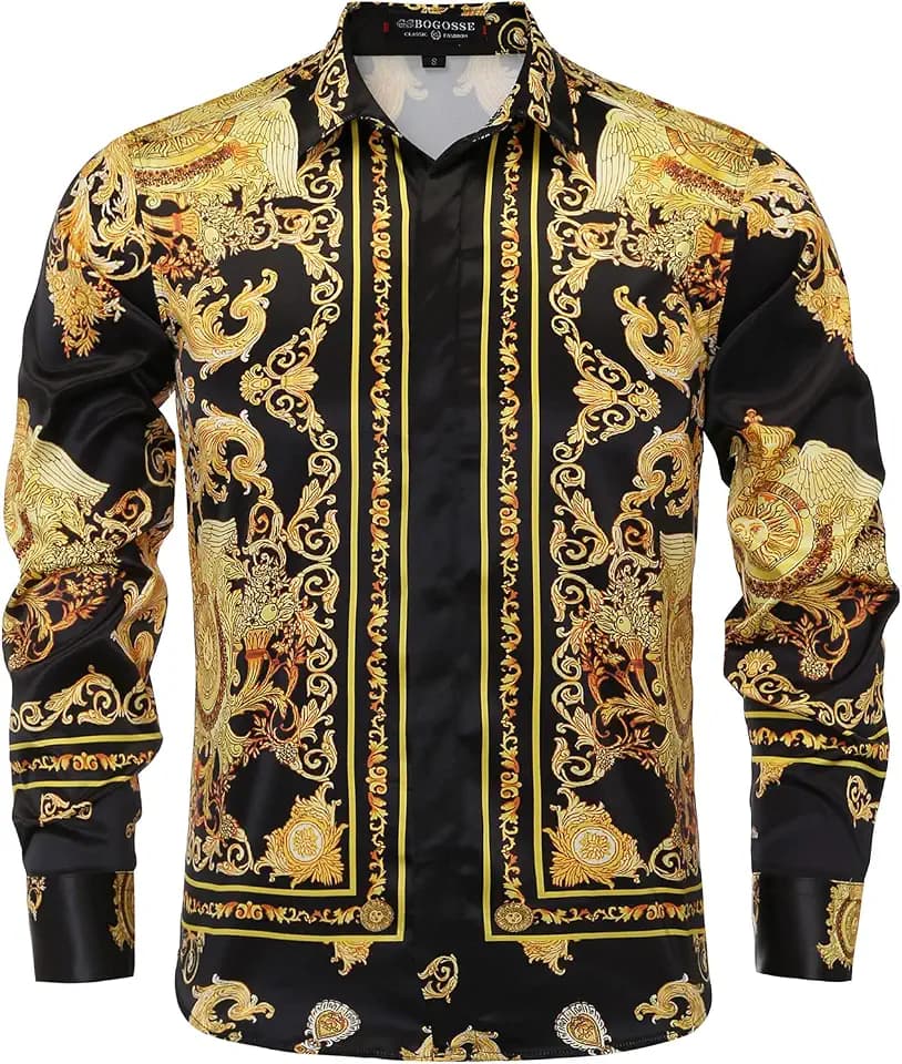 Herren-Luxusmarke, bedrucktes seidenähnliches Satin-Hemd mit Knopfleiste, für Party, Abschlussball, langärmelig, schmale Passform, florales Nachtclub-Hemd
