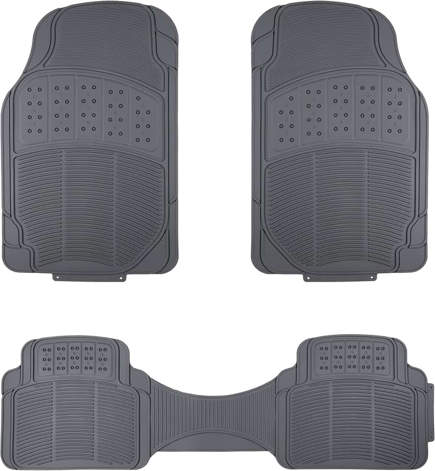 Amazon Basics Universal PVC Faux Rubber Car Floor Mats, Anti-Slip, All Weather Protection, Waterproof Flexible Trim to Fit for 95% Automotive SUV Sedans Trucks, Charcoal Pure Grey, Pack of 3
