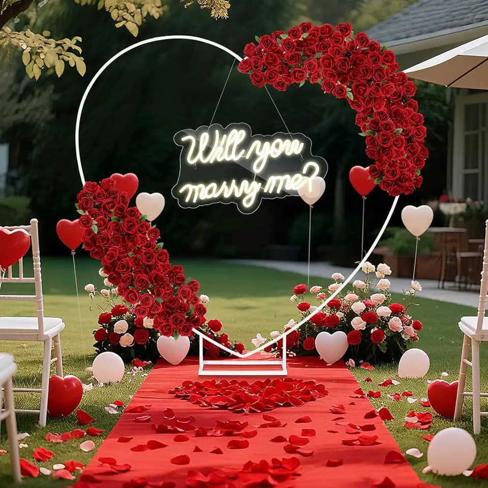 Breling Will You Marry Me Neon Light Sign, 6.6ft Big Metal Heart Arch Stand