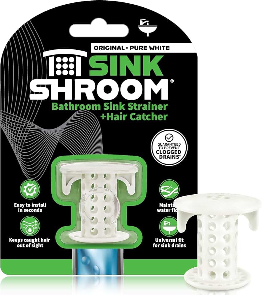 SinkShroom The Revolutionary Sink Drain Protector Hair Catcher/Strainer/Snare, White