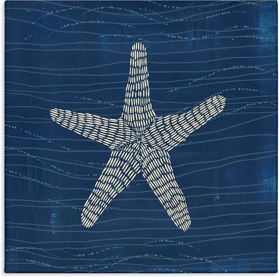 Stupell Industries Starfish on Blue Nautical, 24 x 24 Inch Canvas Wall Art