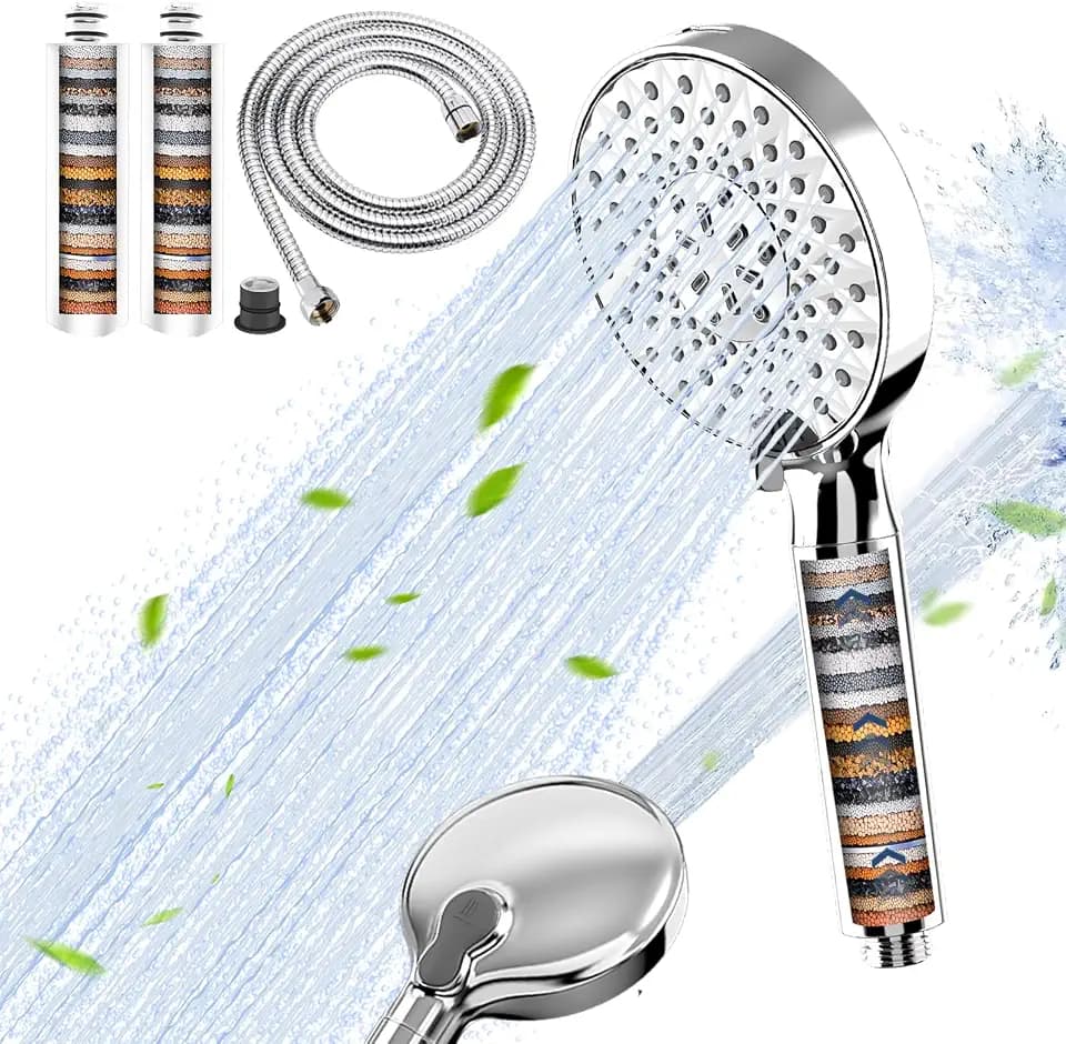 30 Schichten Duschkopf mit Filter, Hochdruck Handbrause mit Schlauch, 9 Strahlarten Filter Duschkopf Wassersparend mit Filtration in, Duschbrause für Hartes Wasser,Rest-Chlor,Bakterien, Schwermetall