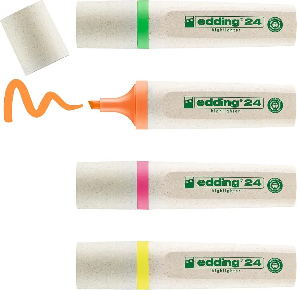 edding 24 Textmarker – gelb, orange, pink, grün - 4er-Set, Keilspitze 2–5mm