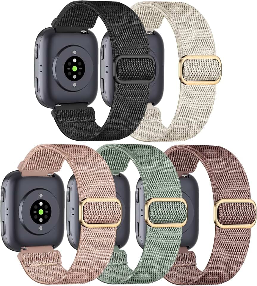 5 Pack Elastic Nylon Watch Band Compatible with Amazfit Bip 6/Bip 5/Bip Max/Gtr 4/Gtr 3/Gtr 2/47mm/Balance, 22mm Elastic Watch Strap for Men and Women