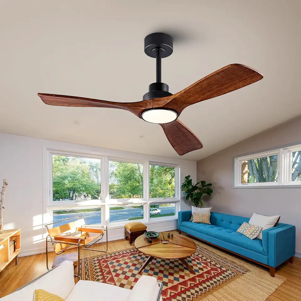 New Ceiling Fan With Light (Black body+Dark Walnut, 42 inch, With Light)