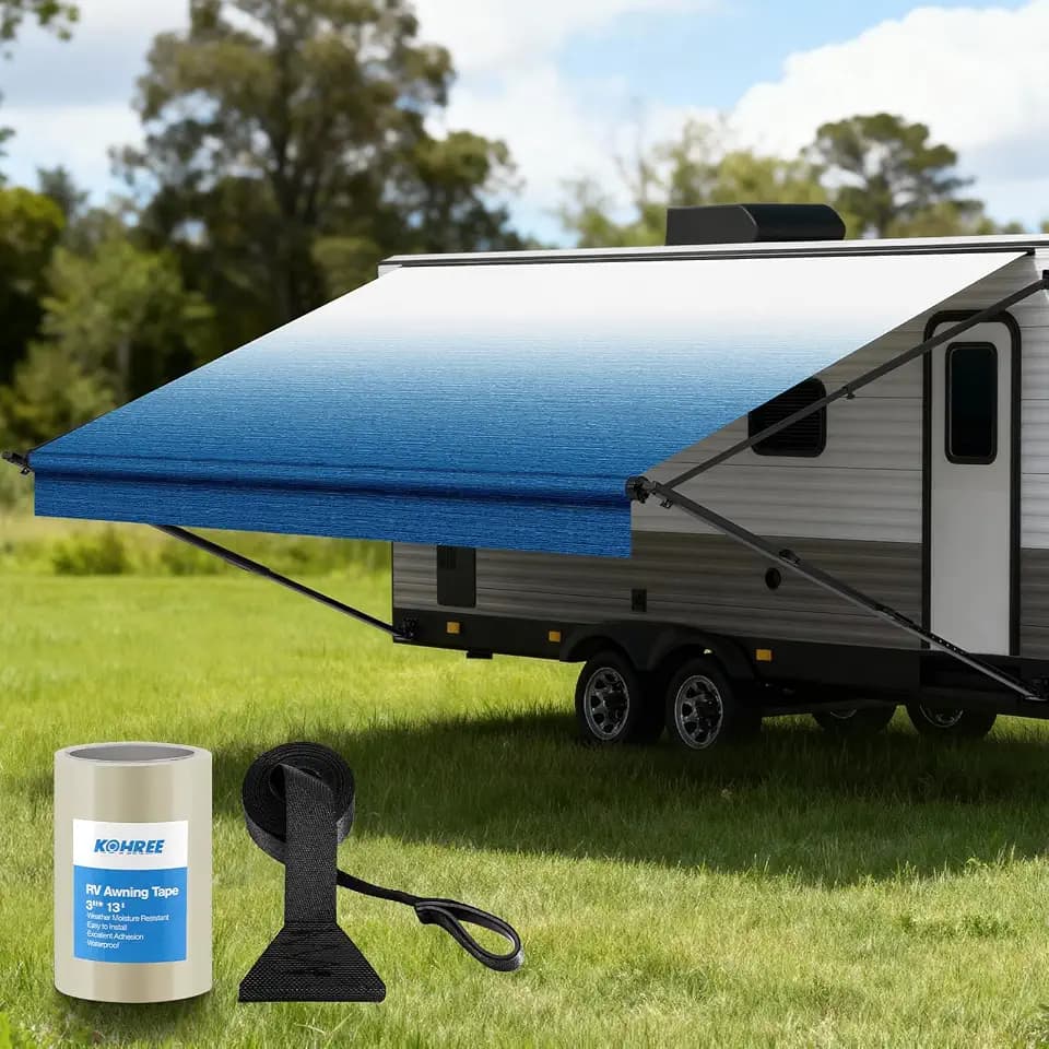 Kohree 16FT RV Awning Fabric Replacement, 19.5oz, Fabric 15'2", Blue Fade