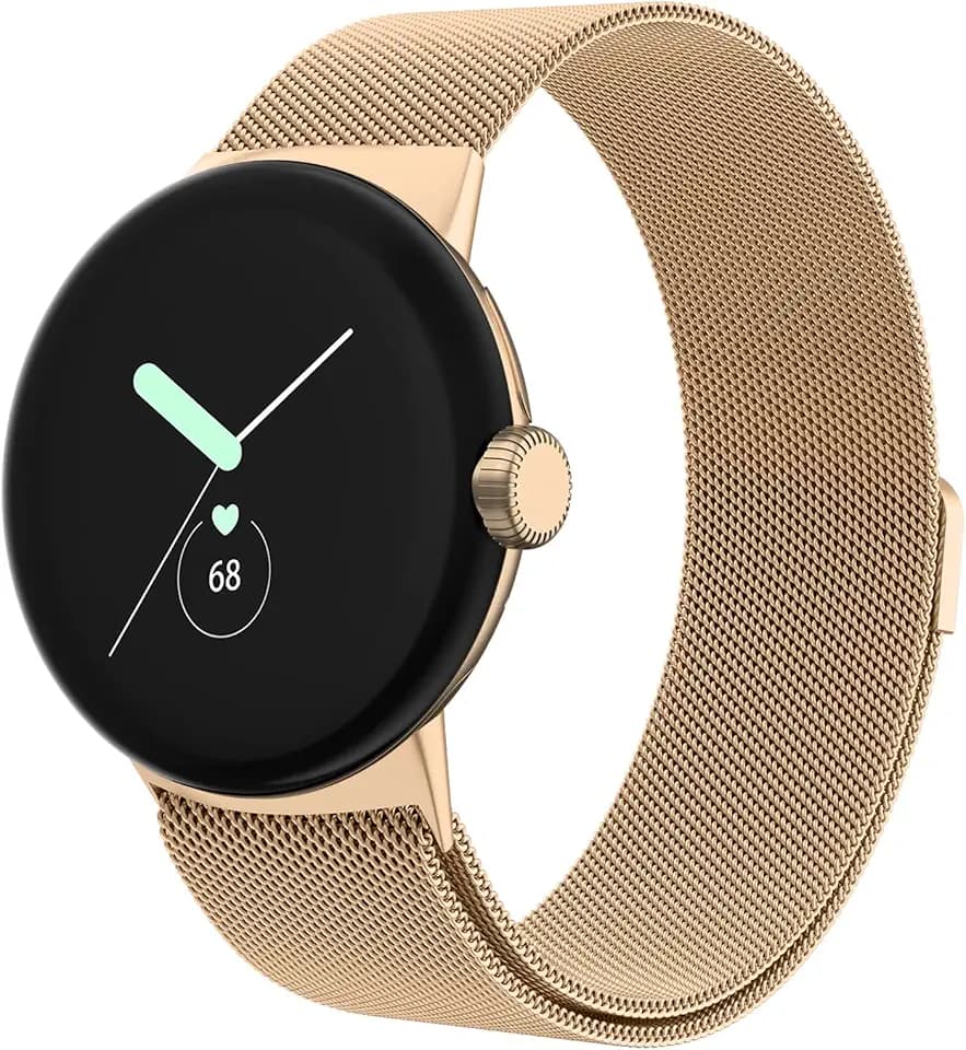 Amzpas Metal Band Compatible with Google Pixel Watch Bands for Women Men, Stainless Steel Mesh Loop Adjustable Wristband Replacement Strap for Google Pixel Watch 1/2 / 3 41mm Band