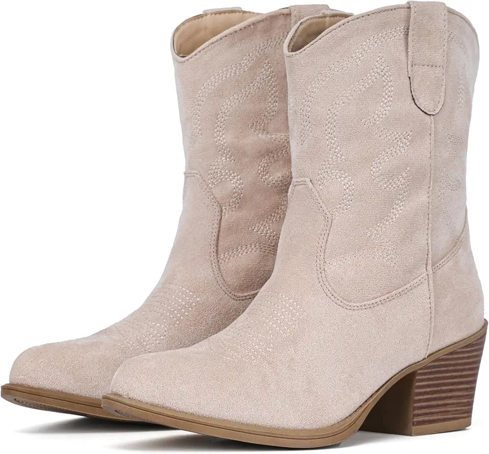 IXU Cowboy Boots for Women Wide Suede Ankle Western Cowgirl Boots