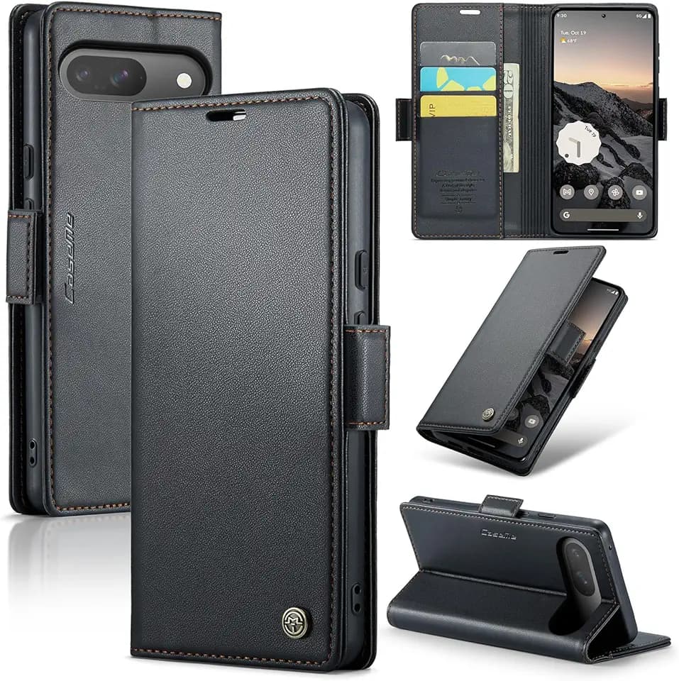 Wallet Case for Google Pixel 10/Google Pixel 10 Pro, Magnetic Flip Case with RFID Blocking Card Holder Kickstand for Women Men, Shockproof Durable Protective Phone Cover (Black)