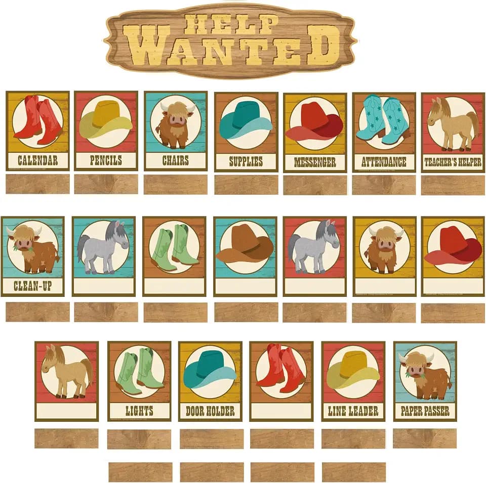 Eureka 847855 Wild Wild West Class Jobs Mini Bulletin Board Set for Teachers and Classrooms, Multicolor, 53 Pieces
