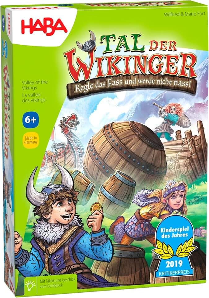 HABA Tal der Wikinger – Rasantes Geschicklichkeits-Brettspiel ab 6 Jahren für 2–4 Spieler – XXL-Spielplan & 3D-Wikingerschiffe – Fördert Taktik & Mut – 1304697001
