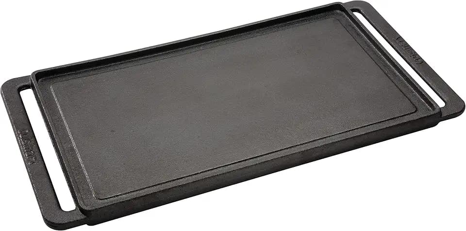 Cuisinart Reversible Cast Iron Grill/Griddle Plate, 15.75” x 9” Pre-Seasoned Cooking Surface with Flat and Ribbed Sides, Stovetop Griddle for Electric Ranges, Use on Stove, Campfire, or Gas Grill