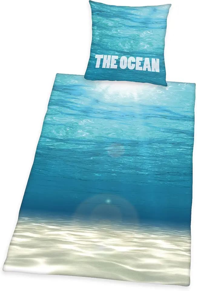 Herding The Ocean Bettwäsche-Set, Kopfkissenbezug 80 x 80 cm, Bettbezug 135 x 200 cm, Mit leichtläufigem Reißverschluss, Baumwolle/Renforcé, Blau