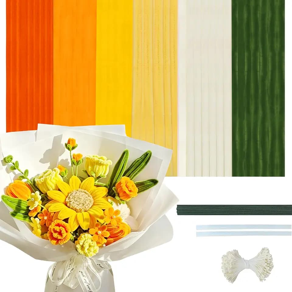 300 PCS 6 Colors Pipe Cleaners Craft Supplies,Chenille Stems for DIY Flower Making Kit,Yellow Shades Chenille, Thick Fluffy Pipe Cleaners,Ideal for Arts & Crafts, Festive Decoration Gift
