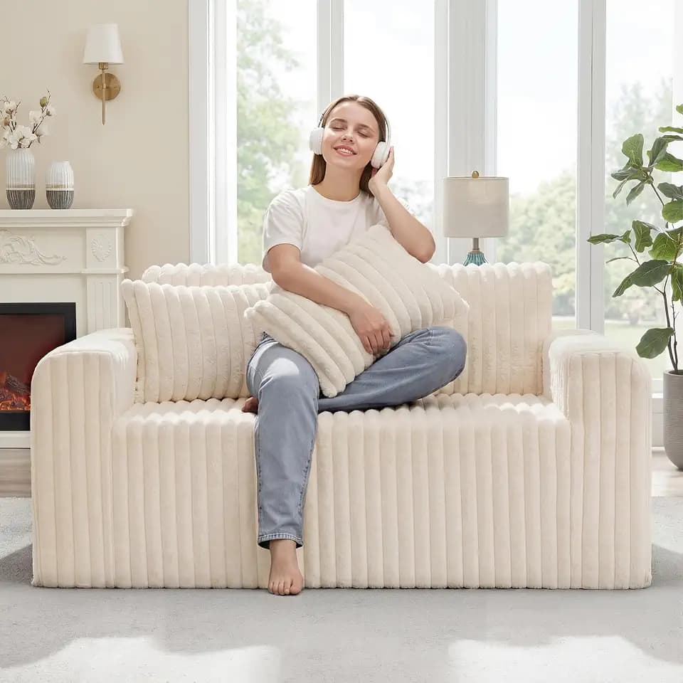 Hobestluk Zweisitzer-Schaumsofa mit Kissen, flauschig für kleine Räume