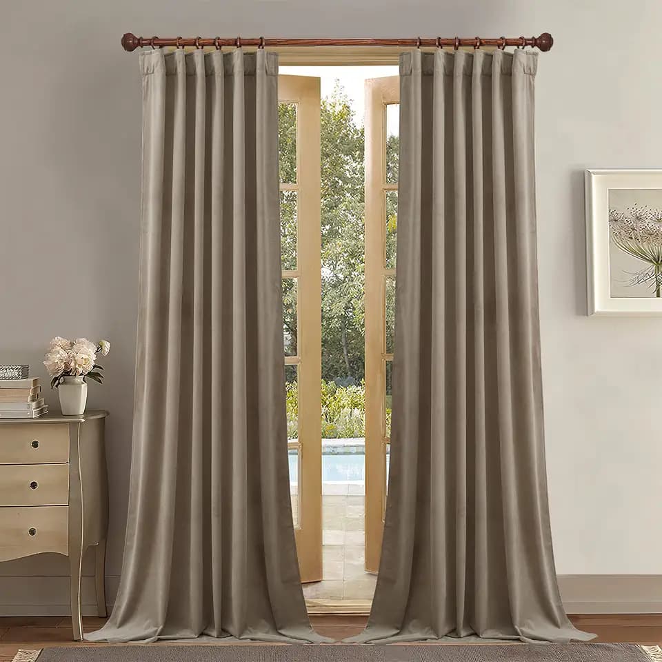 StangH Camel Beige Privacy Velvet Curtains for Bedroom, W52 x L105, 2 Pcs