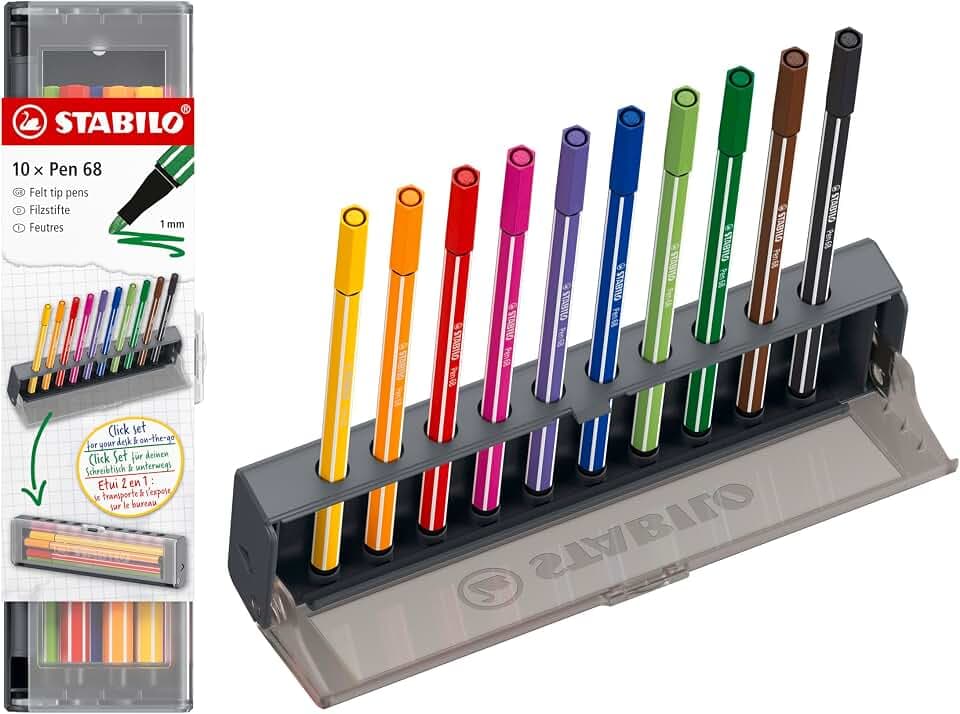 STABILO - Premium-Filzstift - Pen 68 | 10er Click Set, 10 Farben