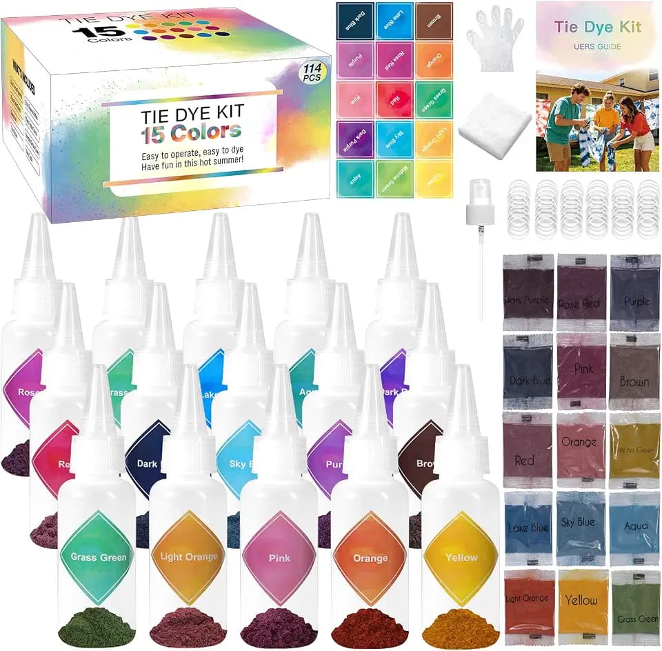 Tie Dye Kit, 15 Colors Tie Dye Set, One-Step Fabric Dye Supplies with Squeeze Bottles for Adults Large Group Family Outdoor Parties Activities