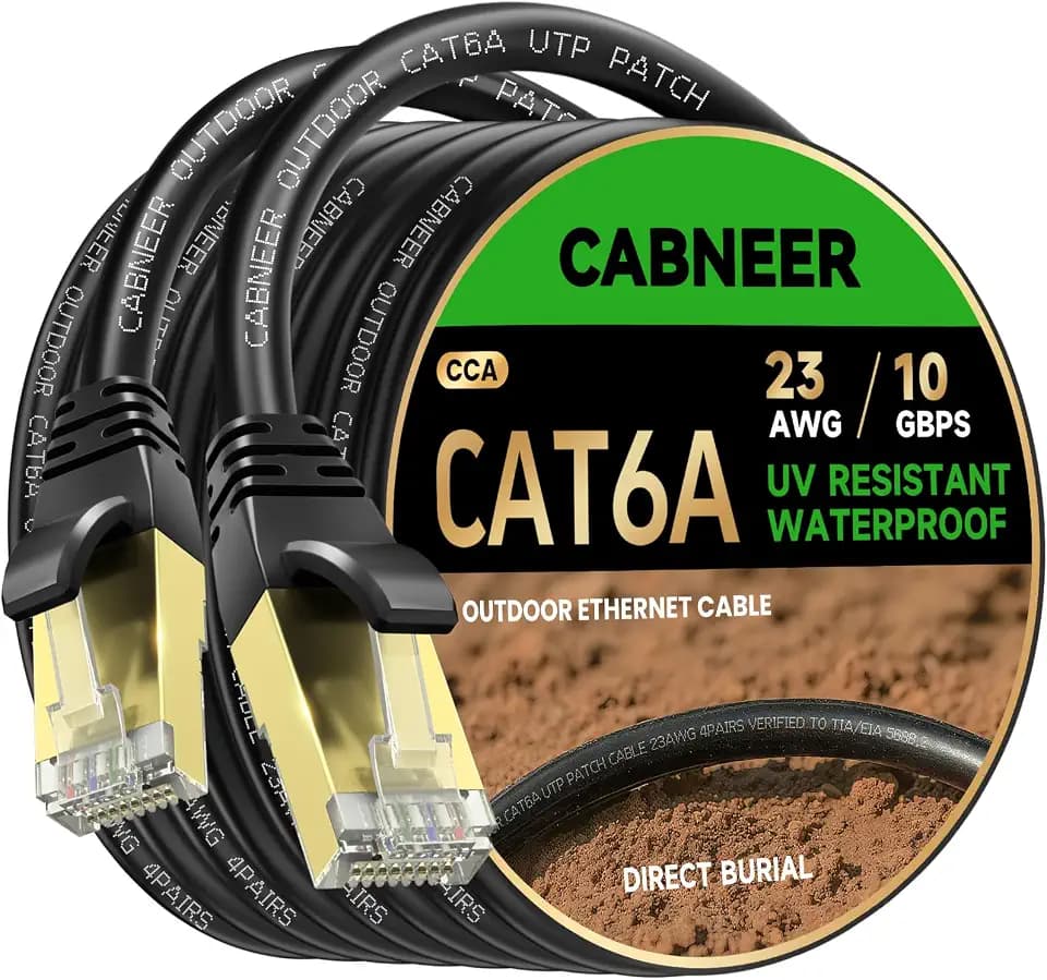 CAT6A Outdoor Ethernet Cable 100ft, Direct‑Burial RJ45 Network Cable